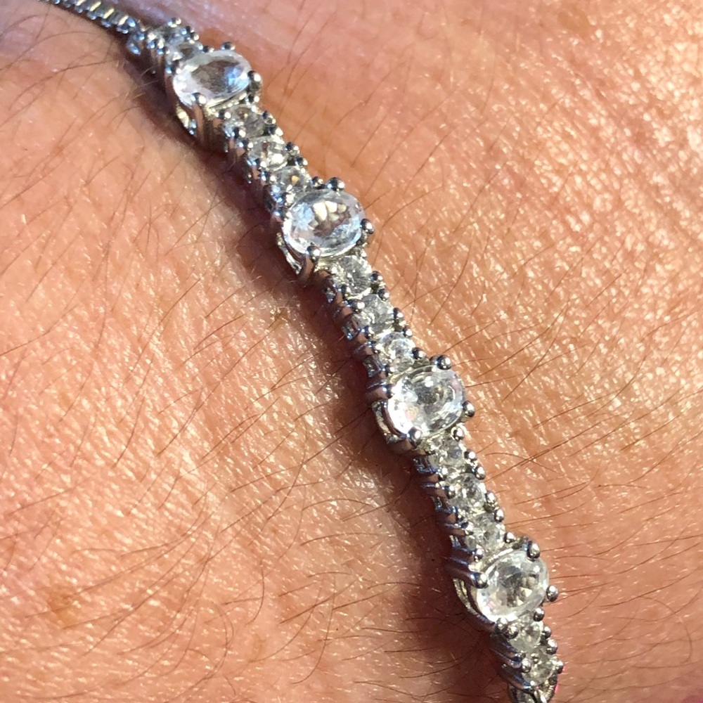 White Topaz Sterling Silver Adjustable Bracelet - Picture 2 of 6